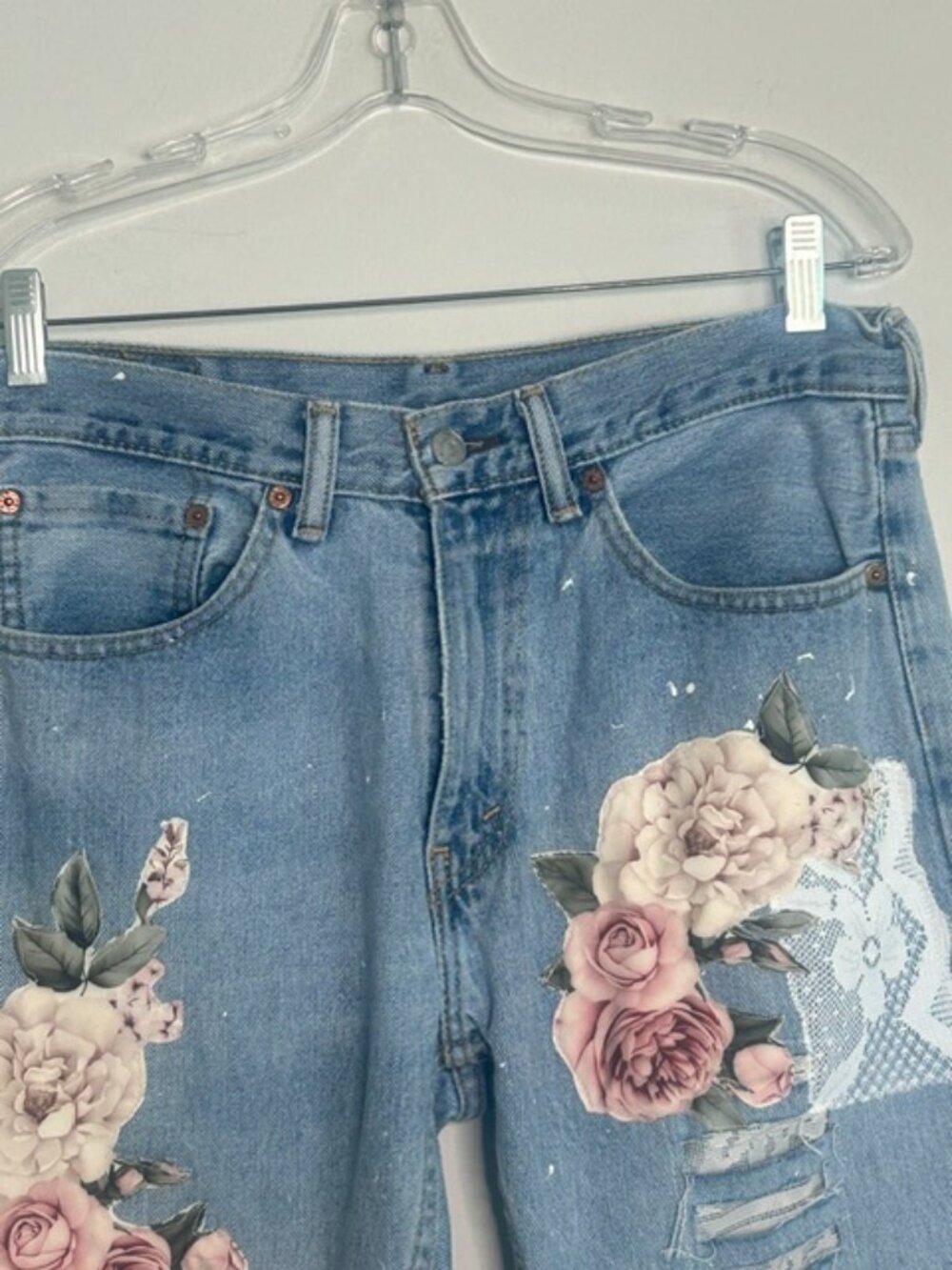 Hand Made One of a Kind Authentic Upcycled Patchwork Levi Denim W32/ L32 Jeans - Picture 4 of 16